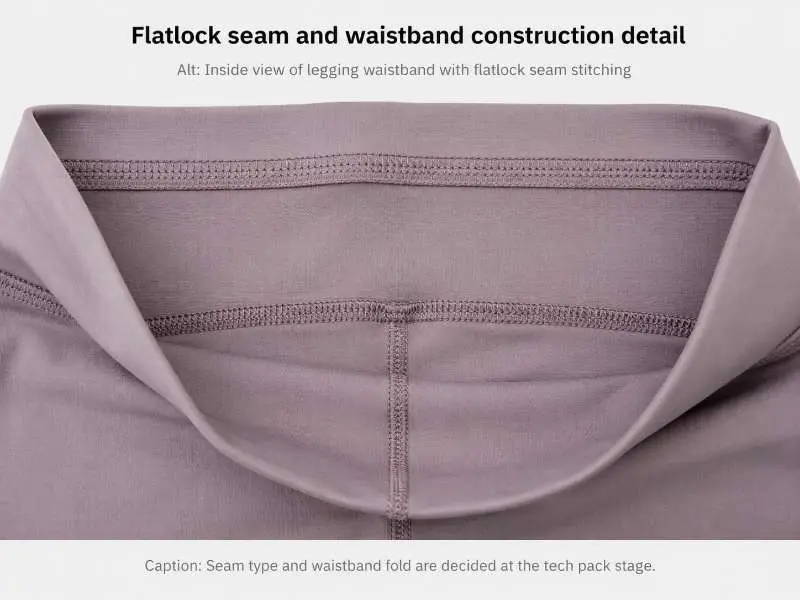Inside view of legging waistband with flatlock seam stitching