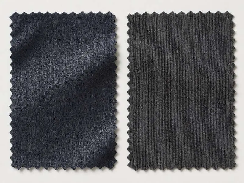 Two legging fabric swatches showing different knit textures